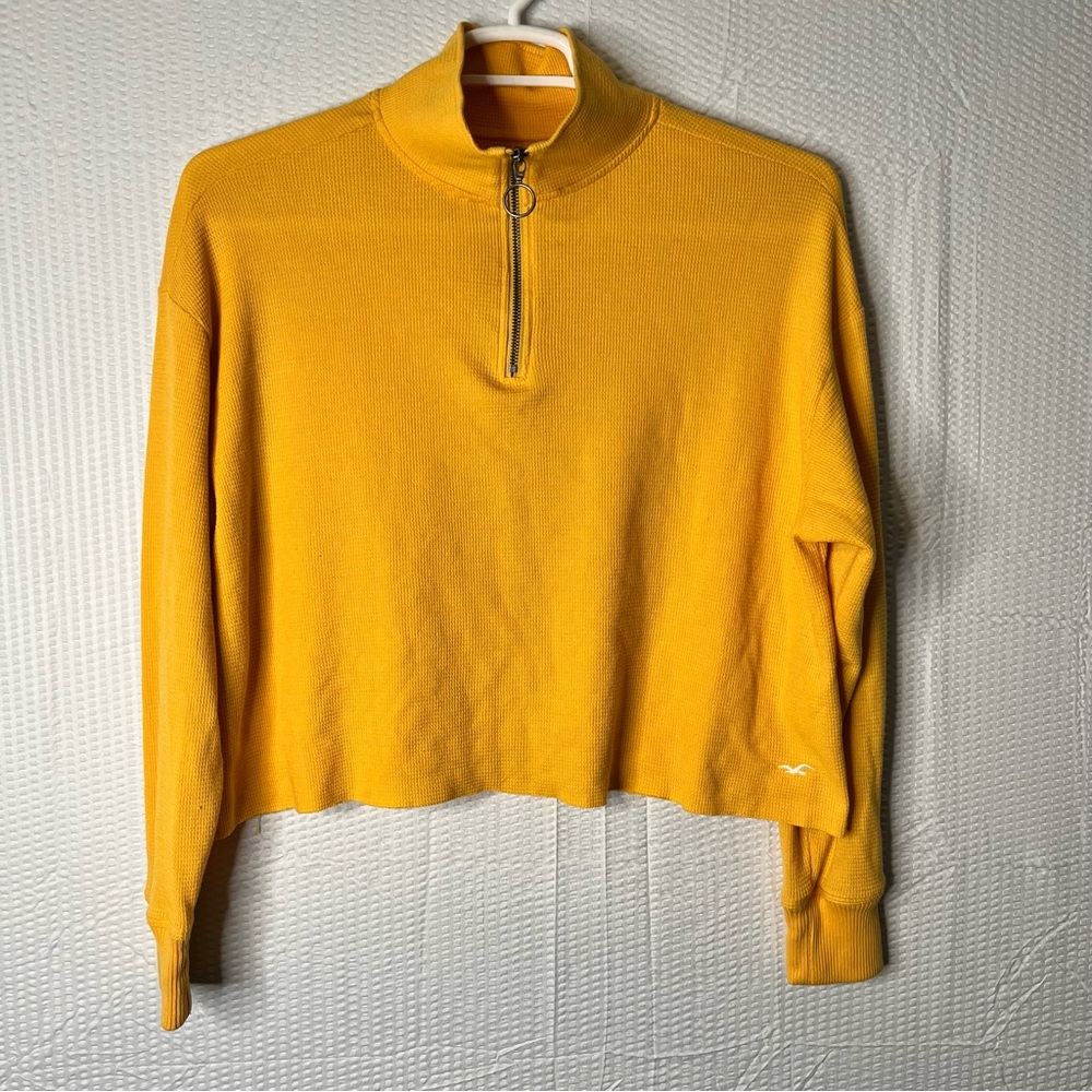 Hollister Boyfriend Tee Waffle Knit Crop Top Turtle Neck Zip Size M
